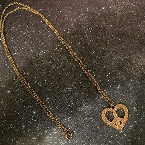 Gold plated heart peace necklace